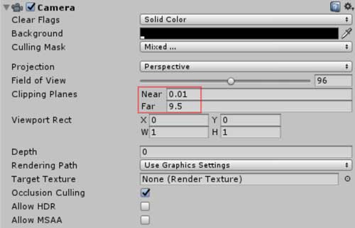 Screenshot of the settings to optimize the camera object for mobile.